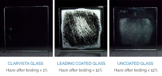 Clarvista glass compared to leading coated glass and uncoated glass