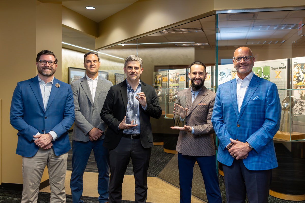 A.J. Poole (Steelers Director of Partnership Sales and Activation); Ryan Huzjak (Steelers Senior Vice President of Business Operations); Ricardo Maiz (Vitro Architectural Glass President); Fernando Diez (Vitro Architectural Glass Vice President of Marketing, Innovation & New Business Development); Mark Seeton (Vitro Architectural Glass Vice President of Sales)